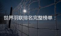 世界羽联排名完整榜单：陈雨菲女单第二 林丹男单19名